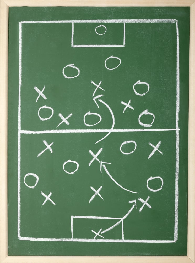 close up of a soccer tactics drawing on chalkboard